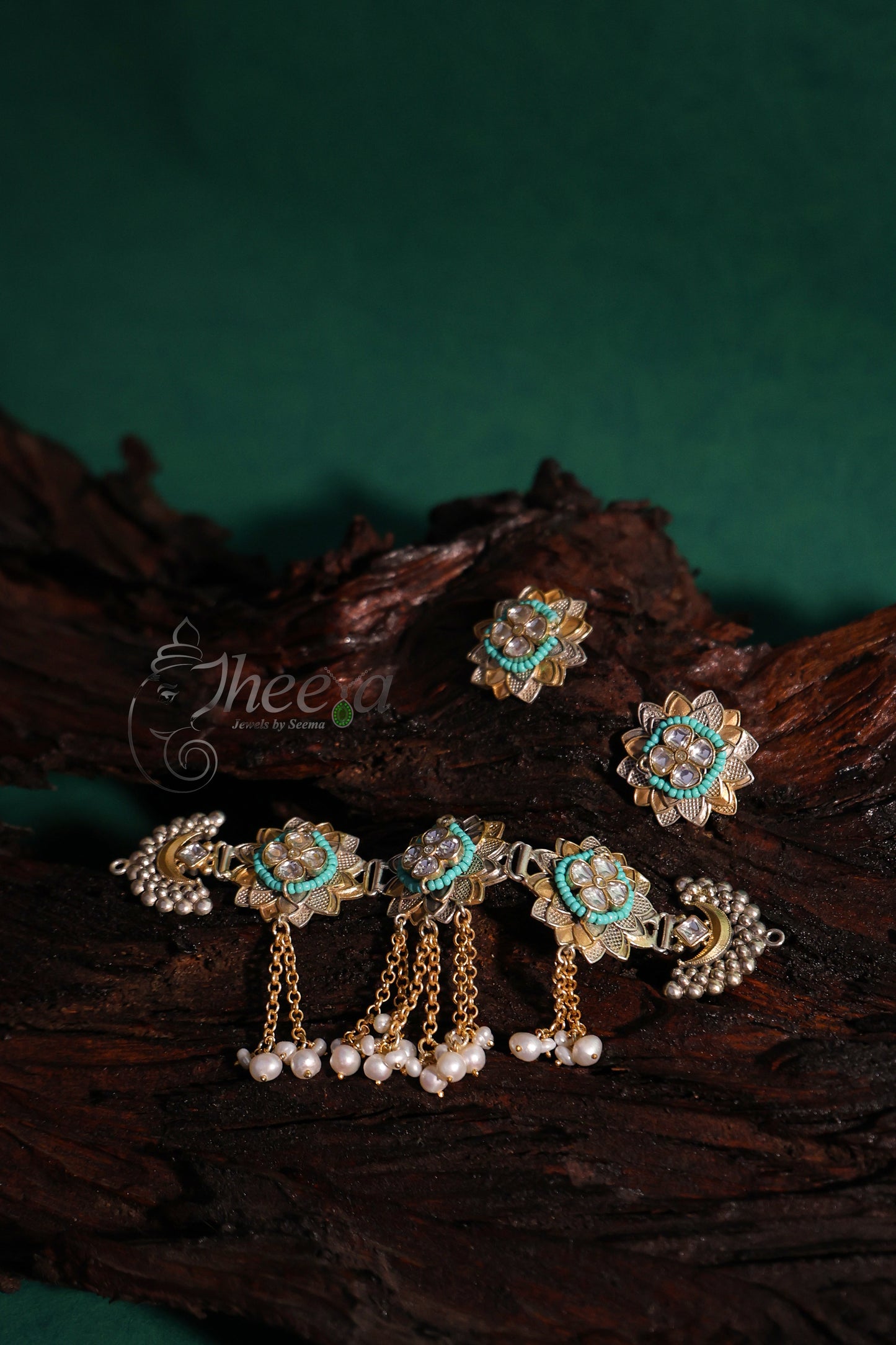 Turquoise kundan choker set