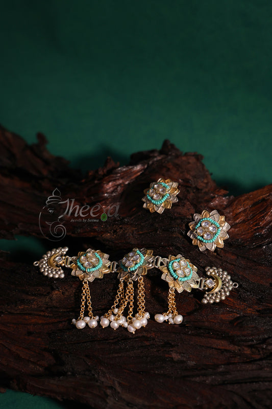 Turquoise kundan choker set