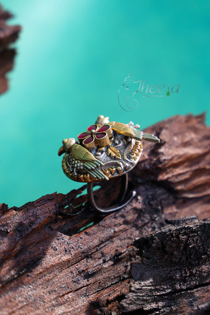 Twin bird kundan Ring