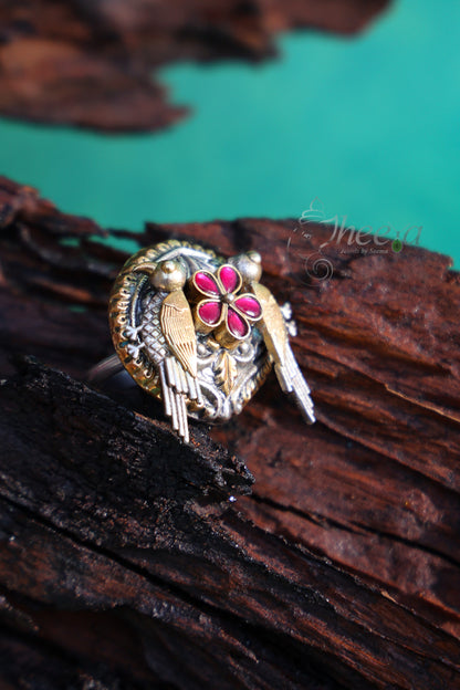 Twin bird kundan Ring