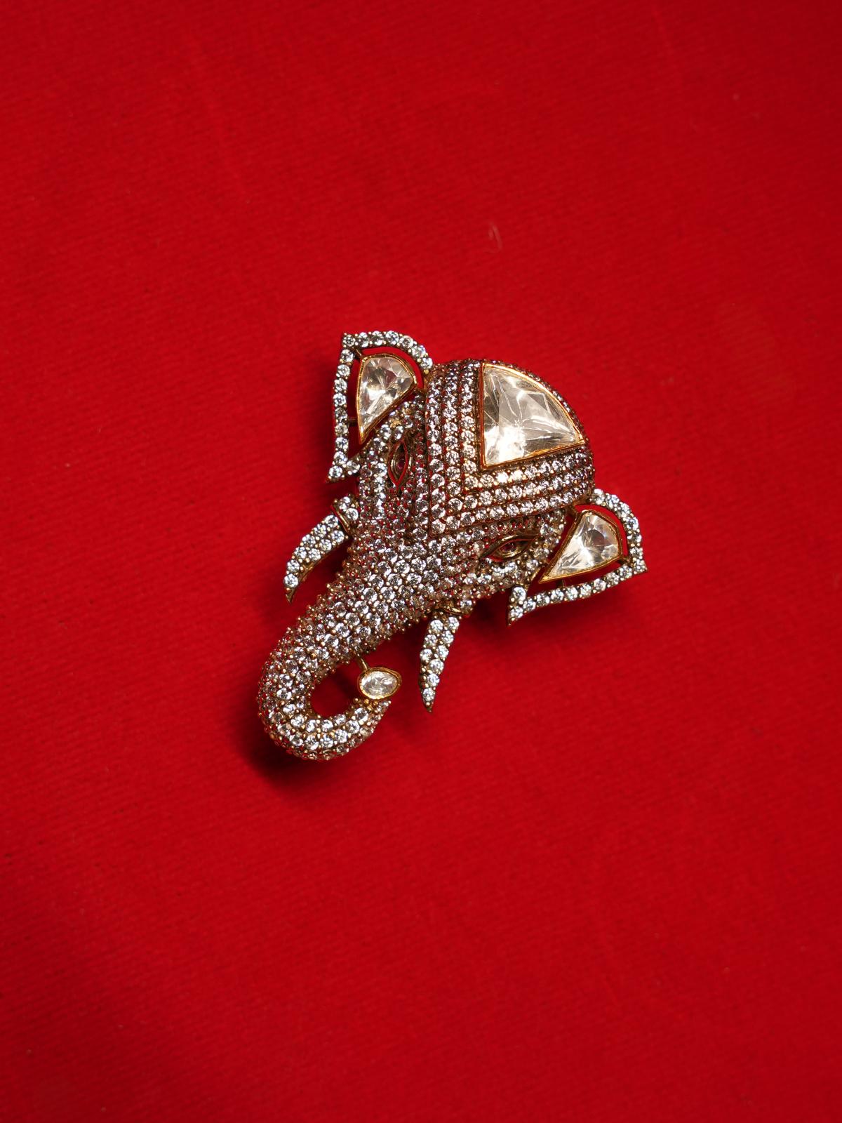 Close-up detailing of Qila Elephant Moissanite Brooch highlighting Moissanite craftsmanship.