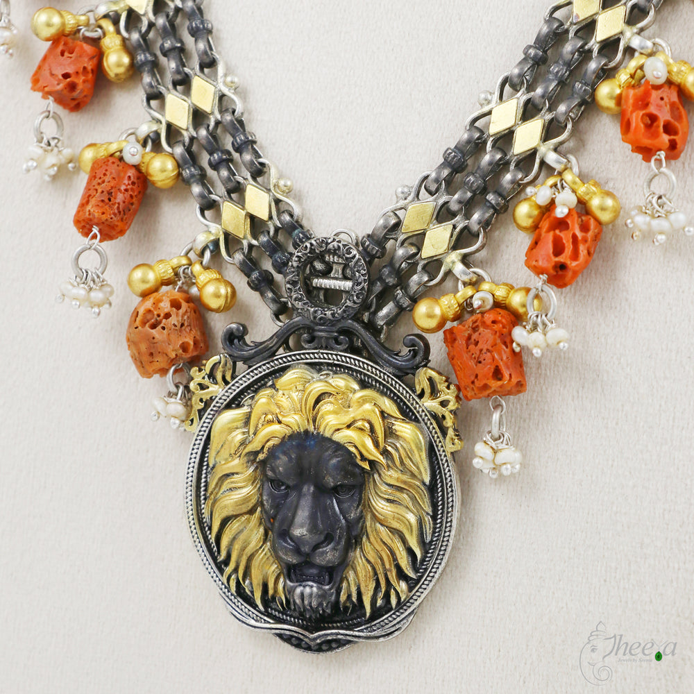 Lion Pendant with Coral Drops image 1