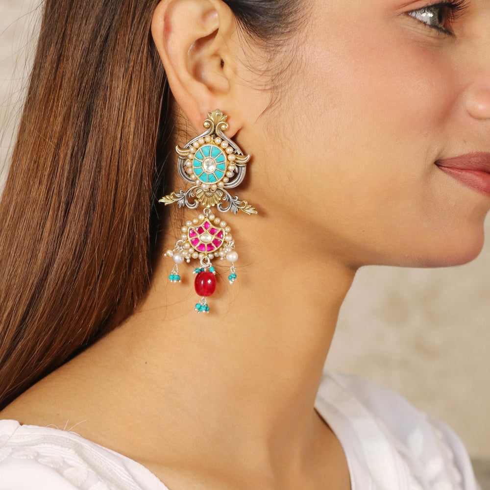 Turquois and Punk Kundan Earrings image 0