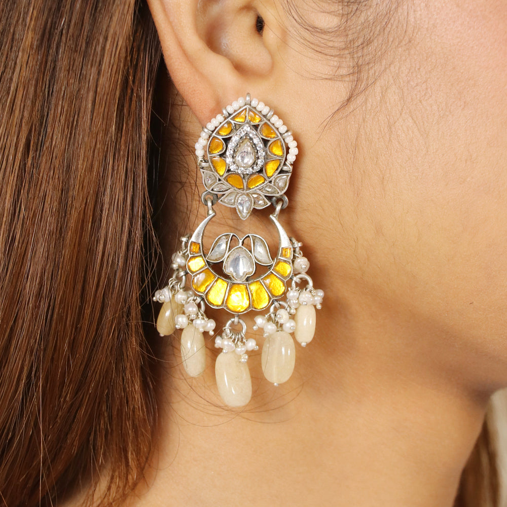 Yello Kundan with Big Beads Drop Dangler Earring image 1