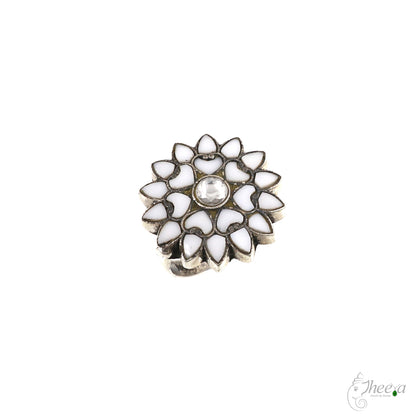 White Kundan Silver Ring image 1