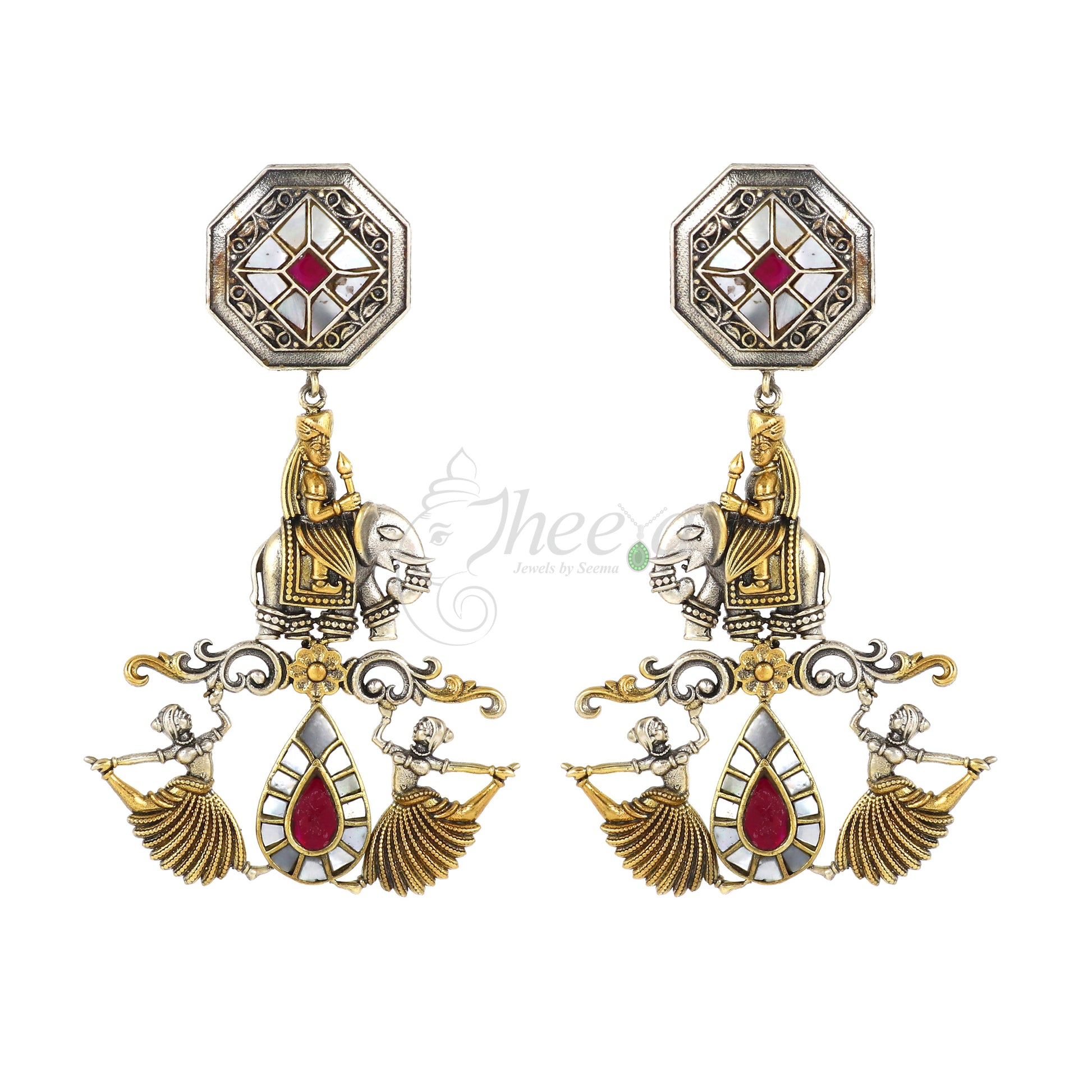 Mahvat on Elephant with Dancing Girls Long Earrings image 3