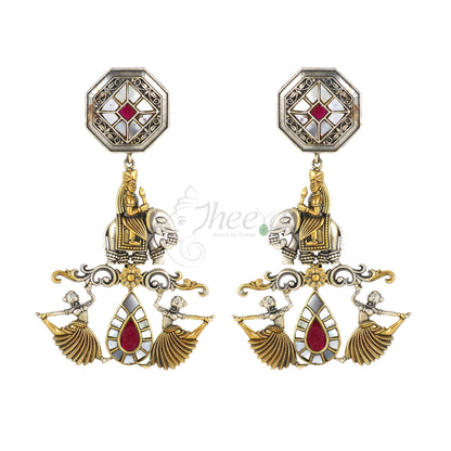 Mahvat on Elephant with Dancing Girls Long Earrings image 3