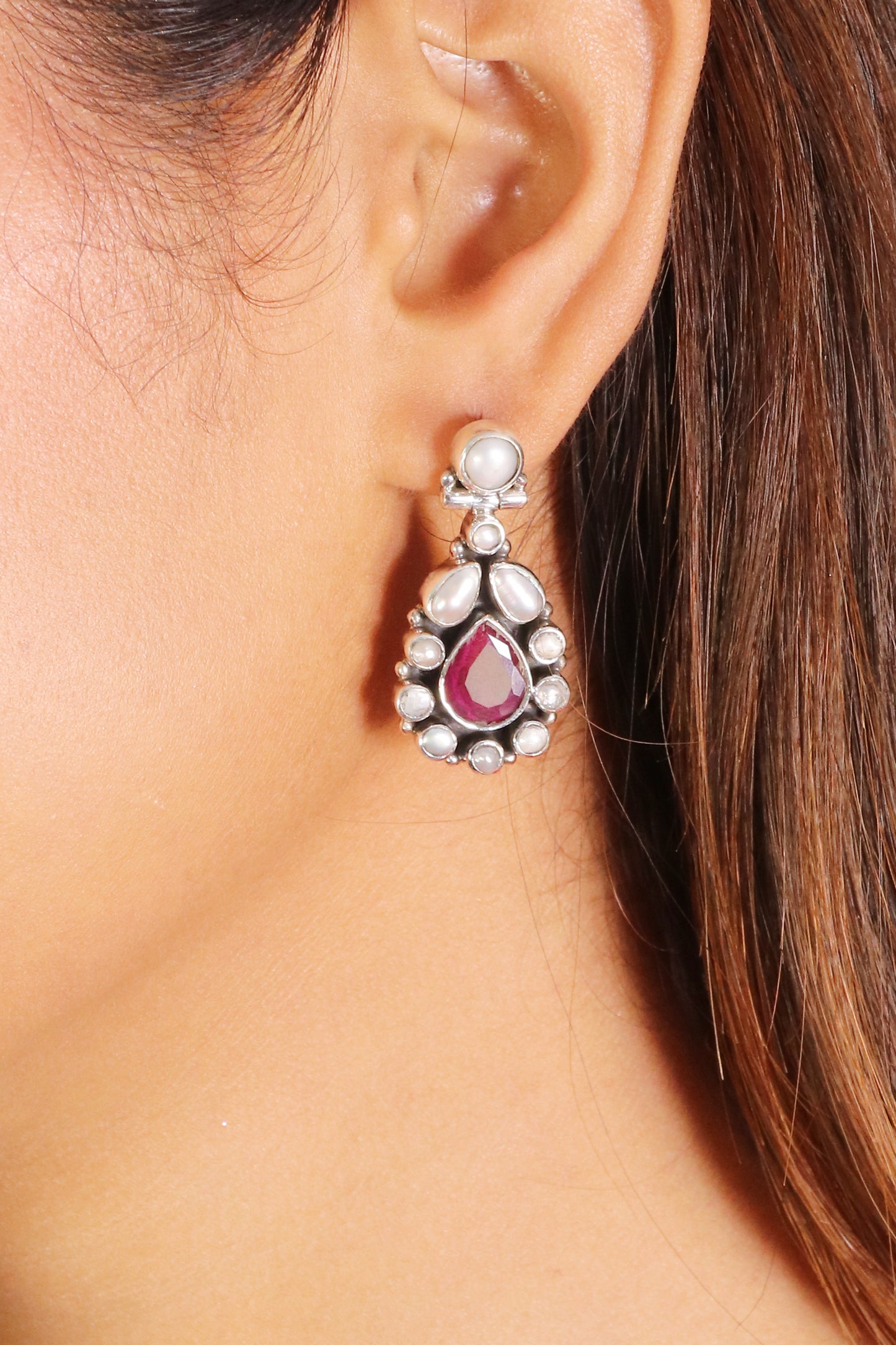 Saadagi Red and Pearl Pear drop Earring image 1