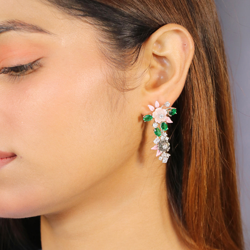 Pink and Green Flower Earring image 0