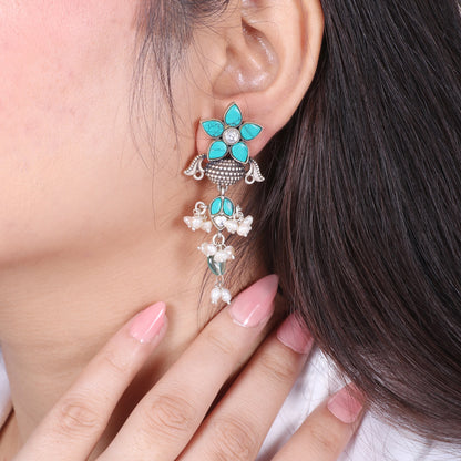 Turquoise with Pearls Dangling Earrings image 0