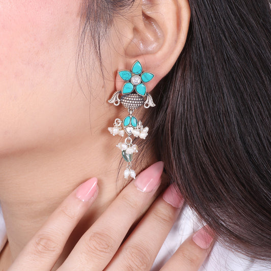 Turquoise with Pearls Dangling Earrings image 0