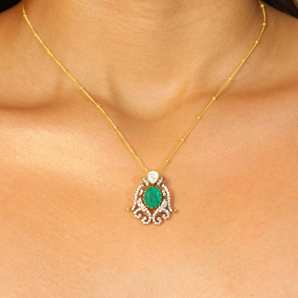 Emerald Green with Moissanite Pendant Set image 1