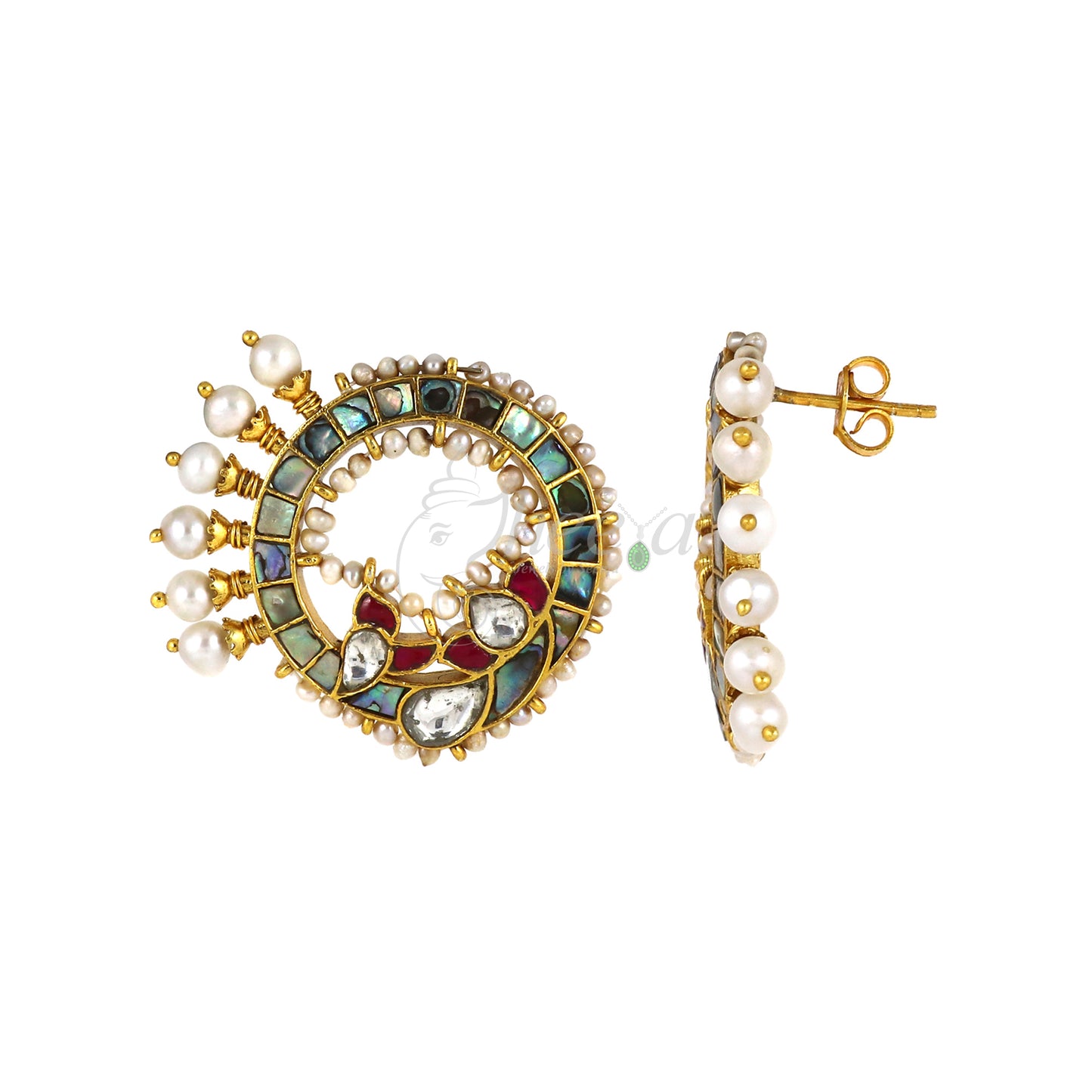 Mother of Pearl with Kundan with Studs Ear Ring image 3