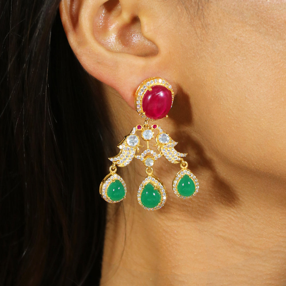 Moissanite with Red and Green Stones Necklace Set image 1