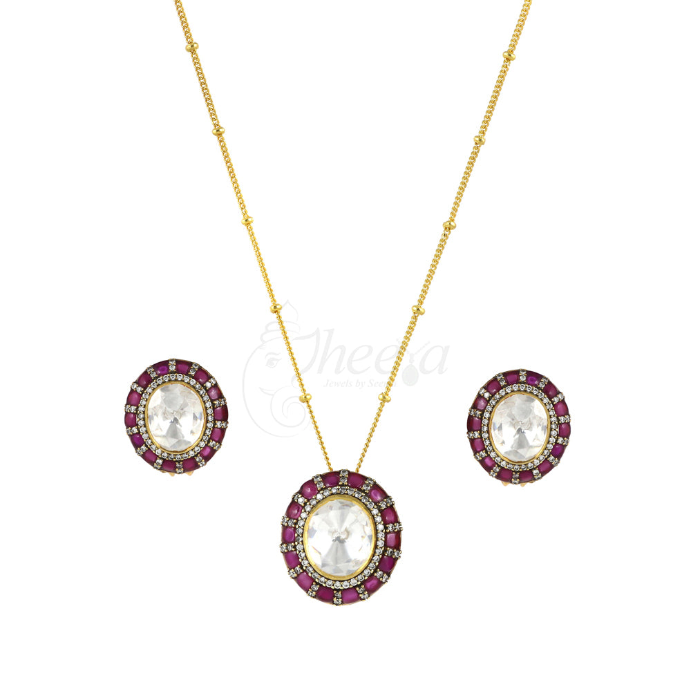 Big White Moissanite with Red Kundan Set image 3