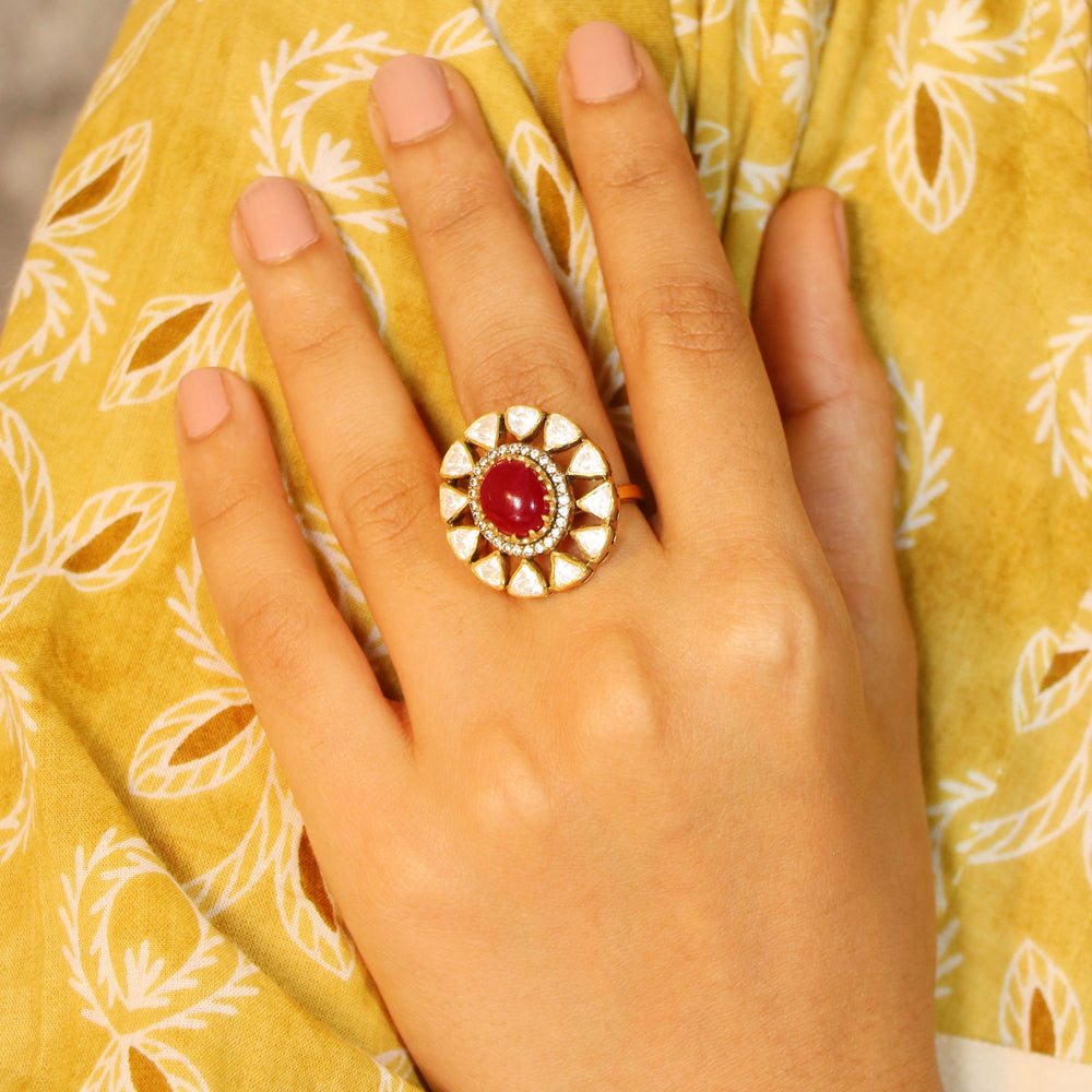 Red Stone Moissanite Ring image 1