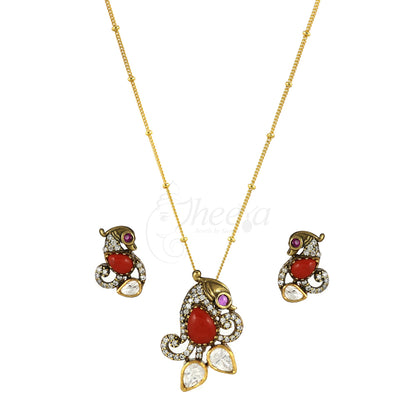 Coral with Moissanite Pendant Set image 3