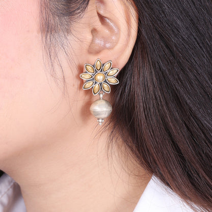 Dual  Tone with Pearl Drop Earrings image 0