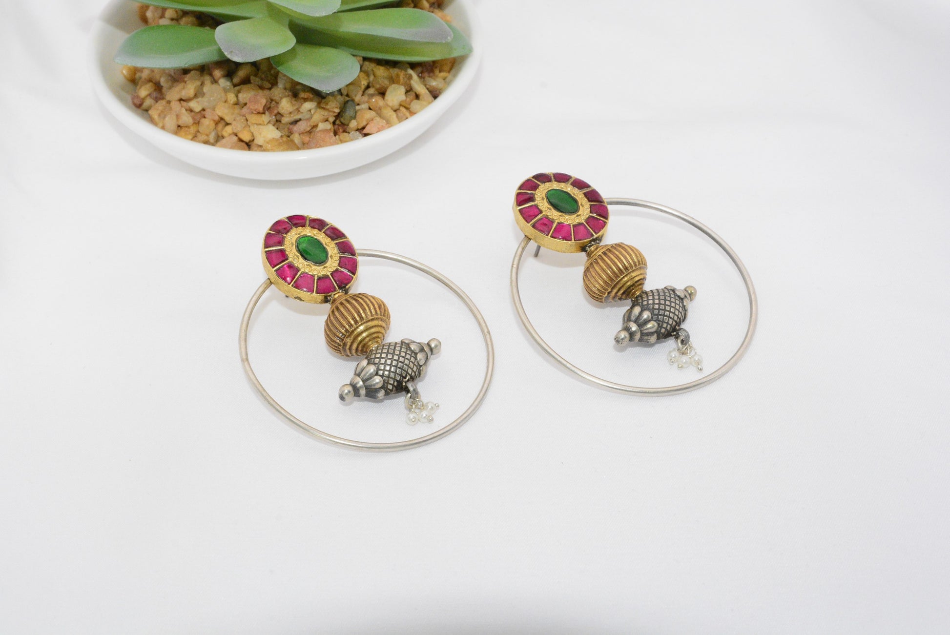 Chandbali Red & Green Kundan image 0