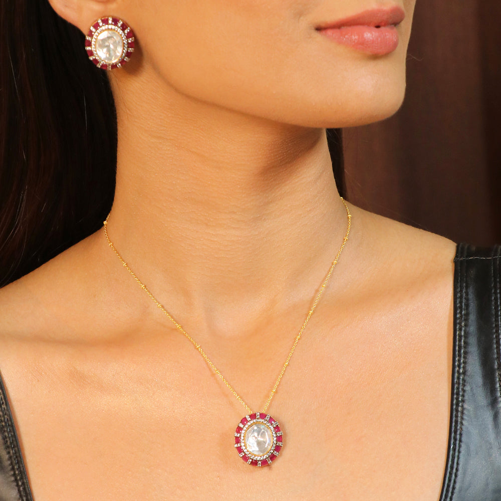 Big White Moissanite with Red Kundan Set image 0