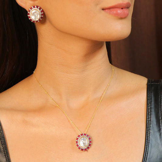 Big White Moissanite with Red Kundan Set image 0