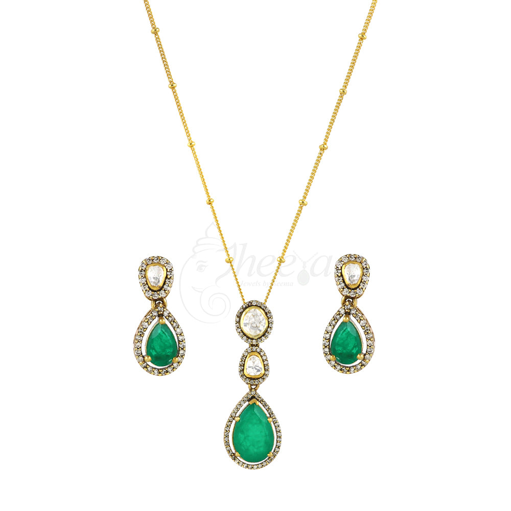 Emerald Drop Moissanite Pendant Set image 3