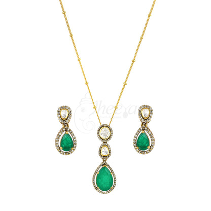 Emerald Drop Moissanite Pendant Set image 3