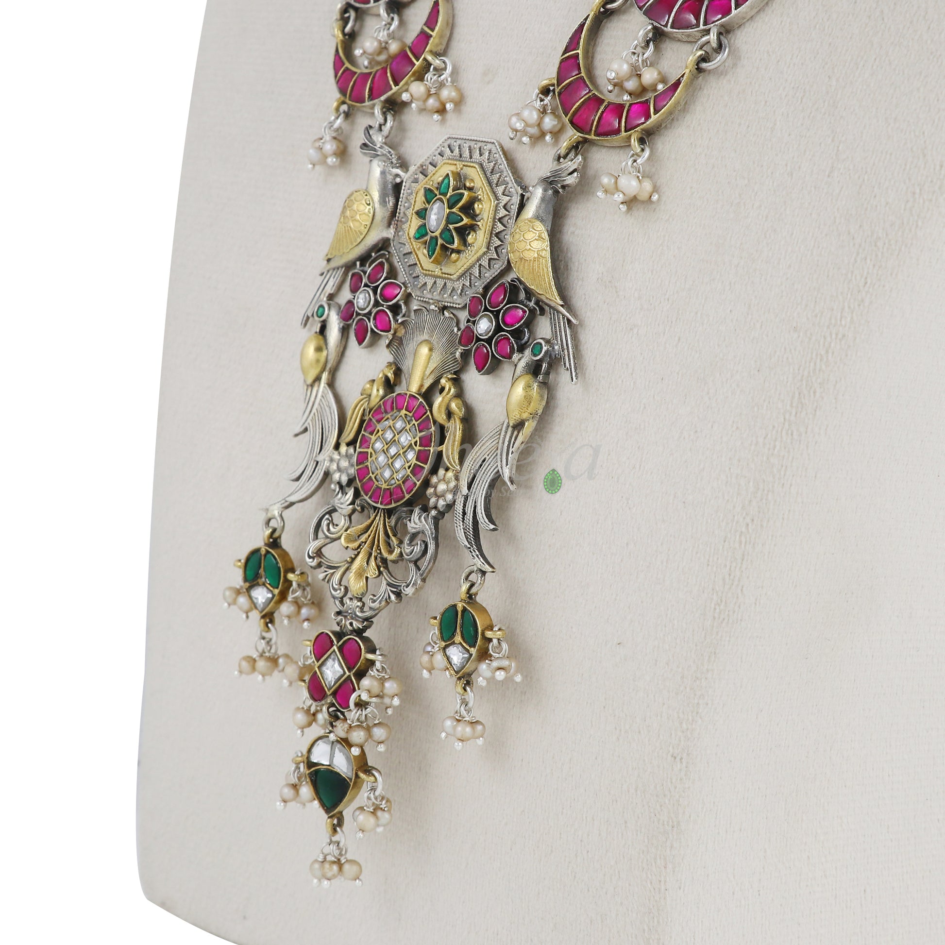 Peacocks with Crescent Moon layered Necklace image 2