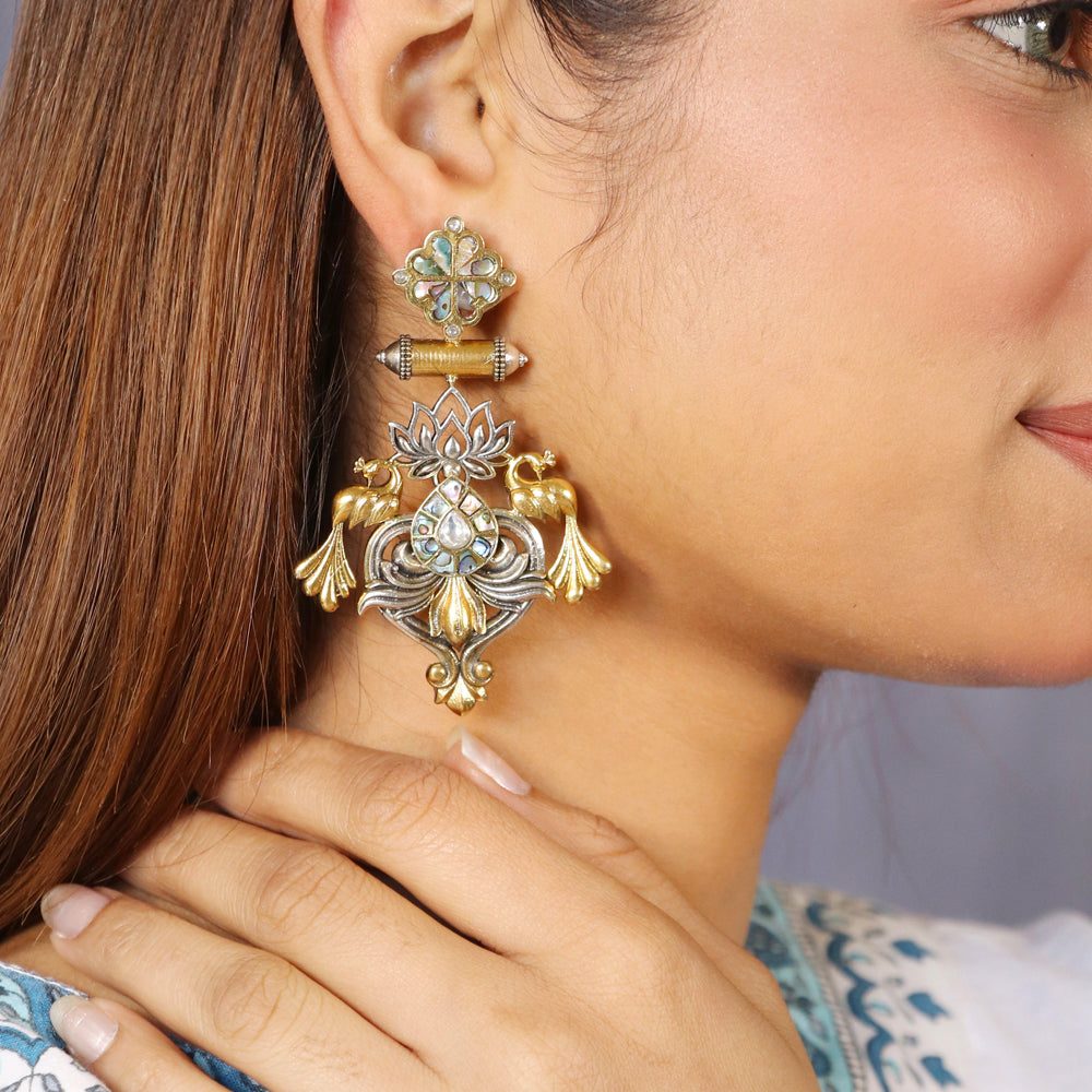 Mother of Pearl with Peacock Earring image 1