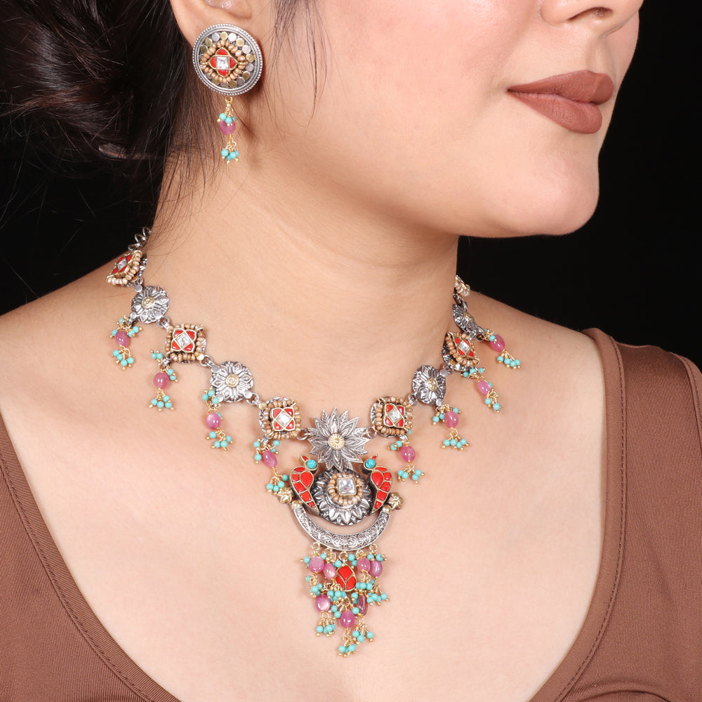 Coral and Tuquoise Fusion Necklace Set image 0