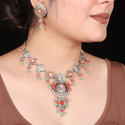 Coral and Tuquoise Fusion Necklace Set image 0