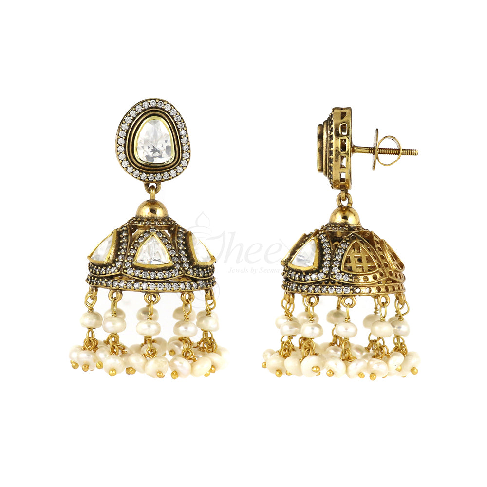 Moissanite with Jhumka Necklace Set image 2