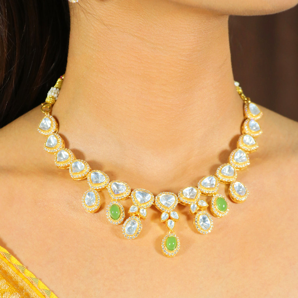 Moissanite with Green Stone drops Necklace Set image 1