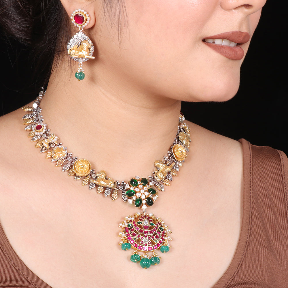 Pink Jadao and Mossanaite Fusion Necklace image 0