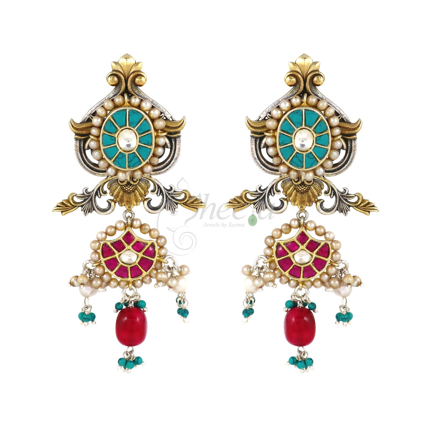 Turquois and Punk Kundan Earrings image 3