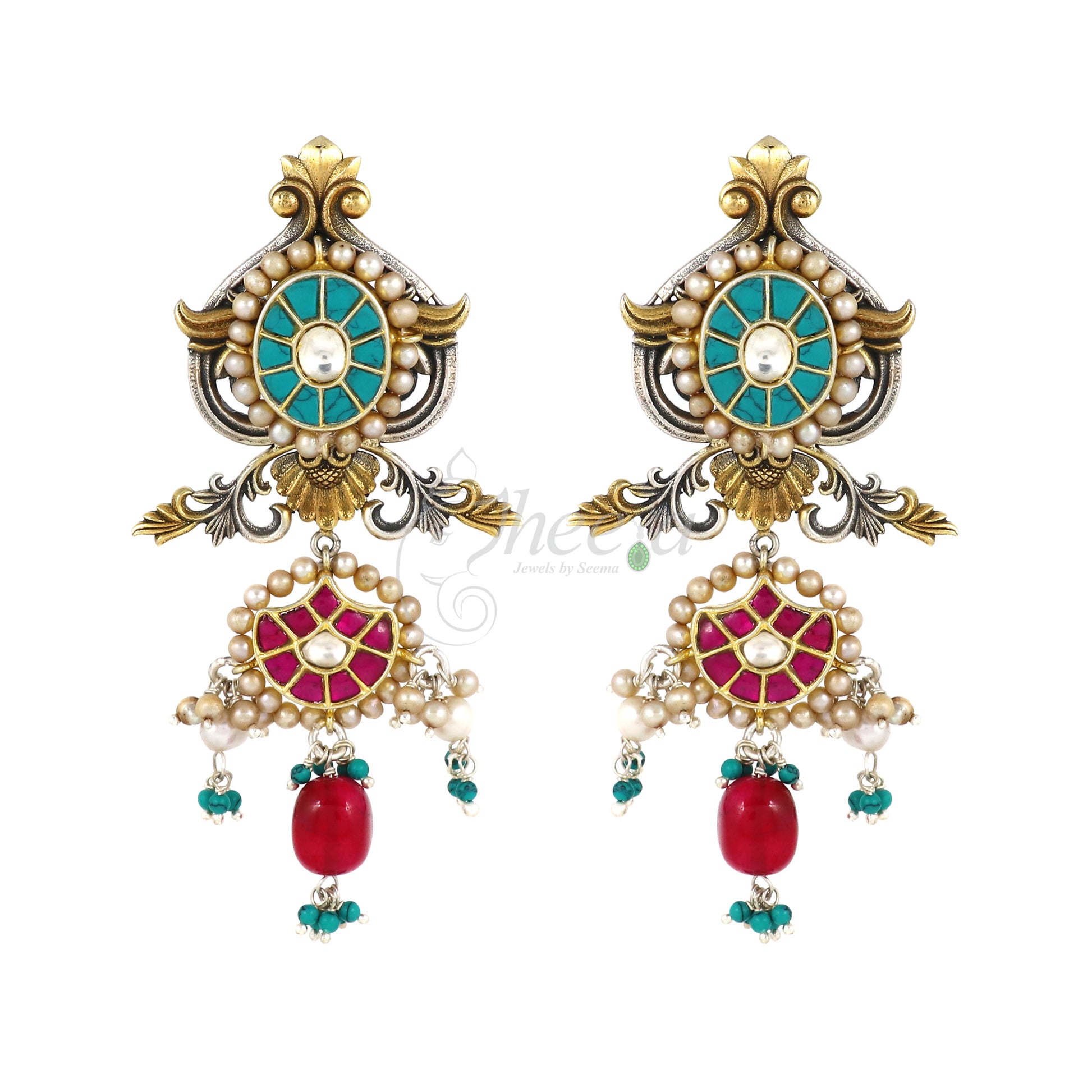 Turquois and Punk Kundan Earrings image 3