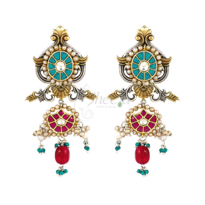 Turquois and Punk Kundan Earrings image 3