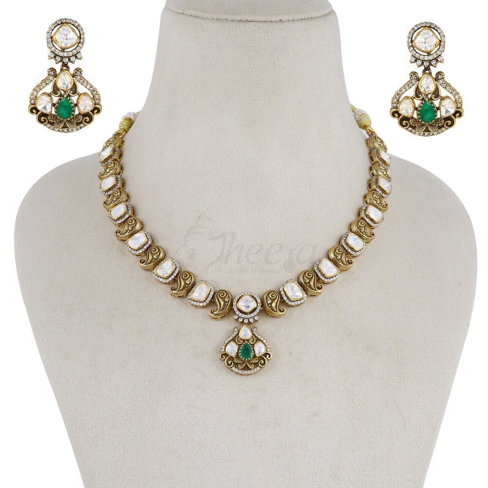Moissanite with CZ and Green Stone Mango Necklace Set image 3