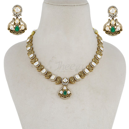 Moissanite with CZ and Green Stone Mango Necklace Set image 3
