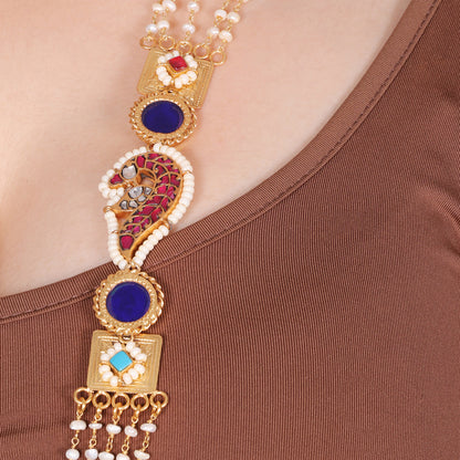 Red Jadao kundan and Lapis Side Pendant image 3