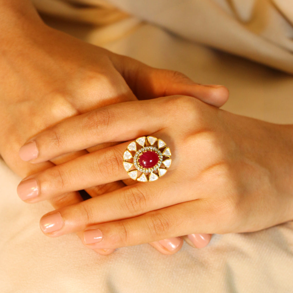 Red Stone Moissanite Ring image 0