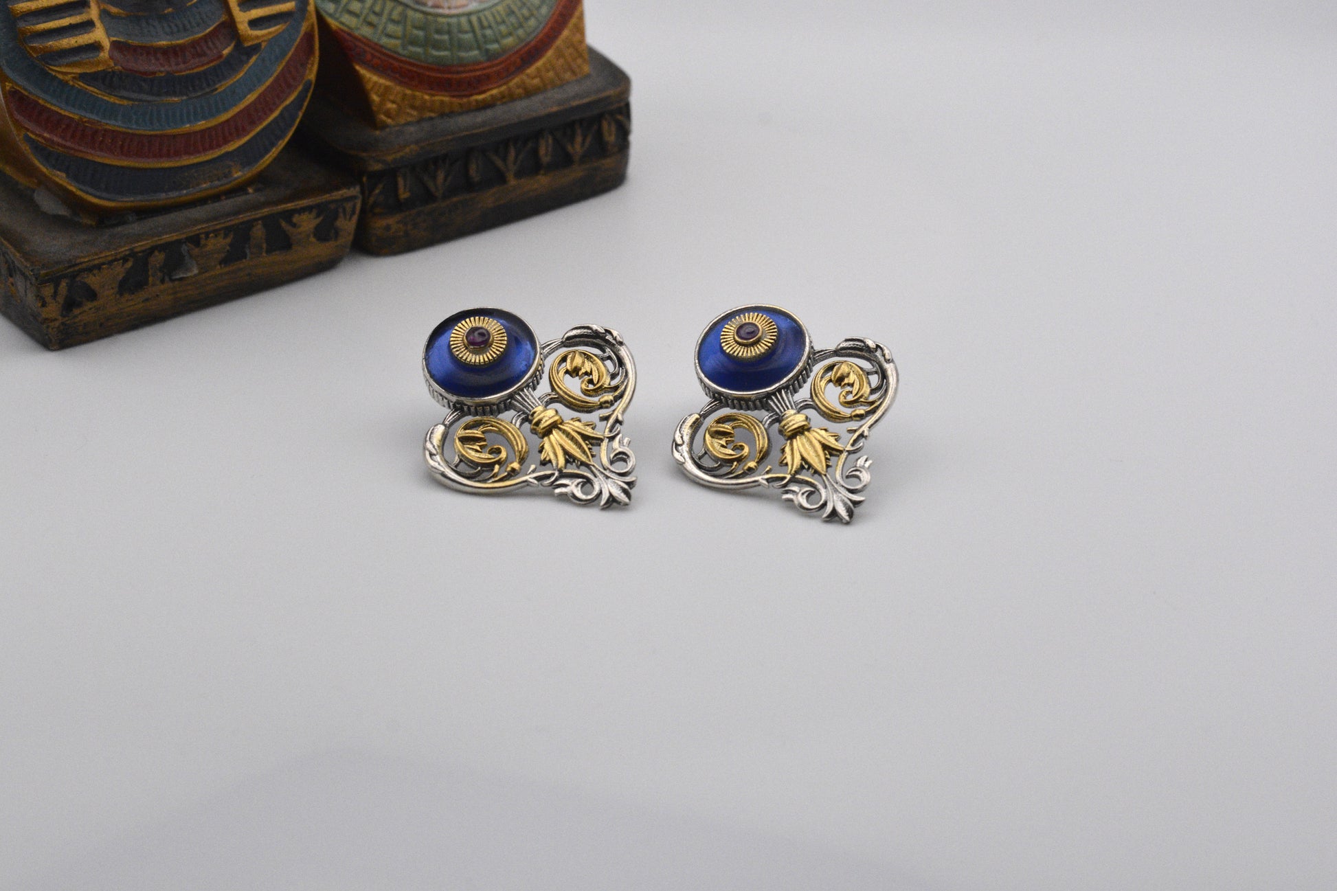 Blue Enamel Baroque Ear Ring image 0