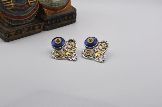 Blue Enamel Baroque Ear Ring image 0