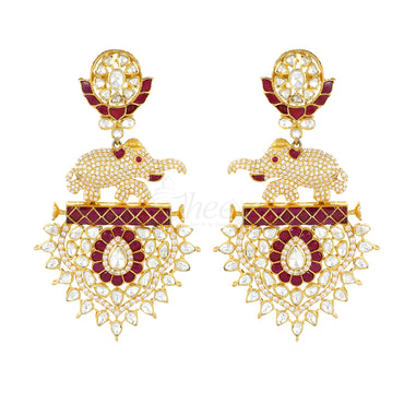 Elephant with Pink Jadau Kundan CZ and Moissanite image 1