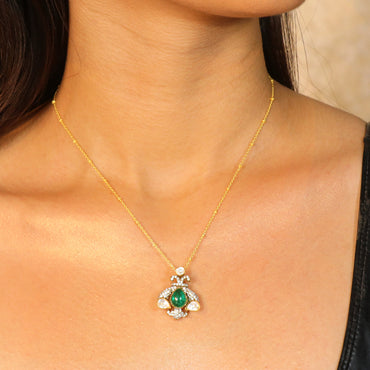 Green Stone with CZ Moissanite Pendant Set image 1
