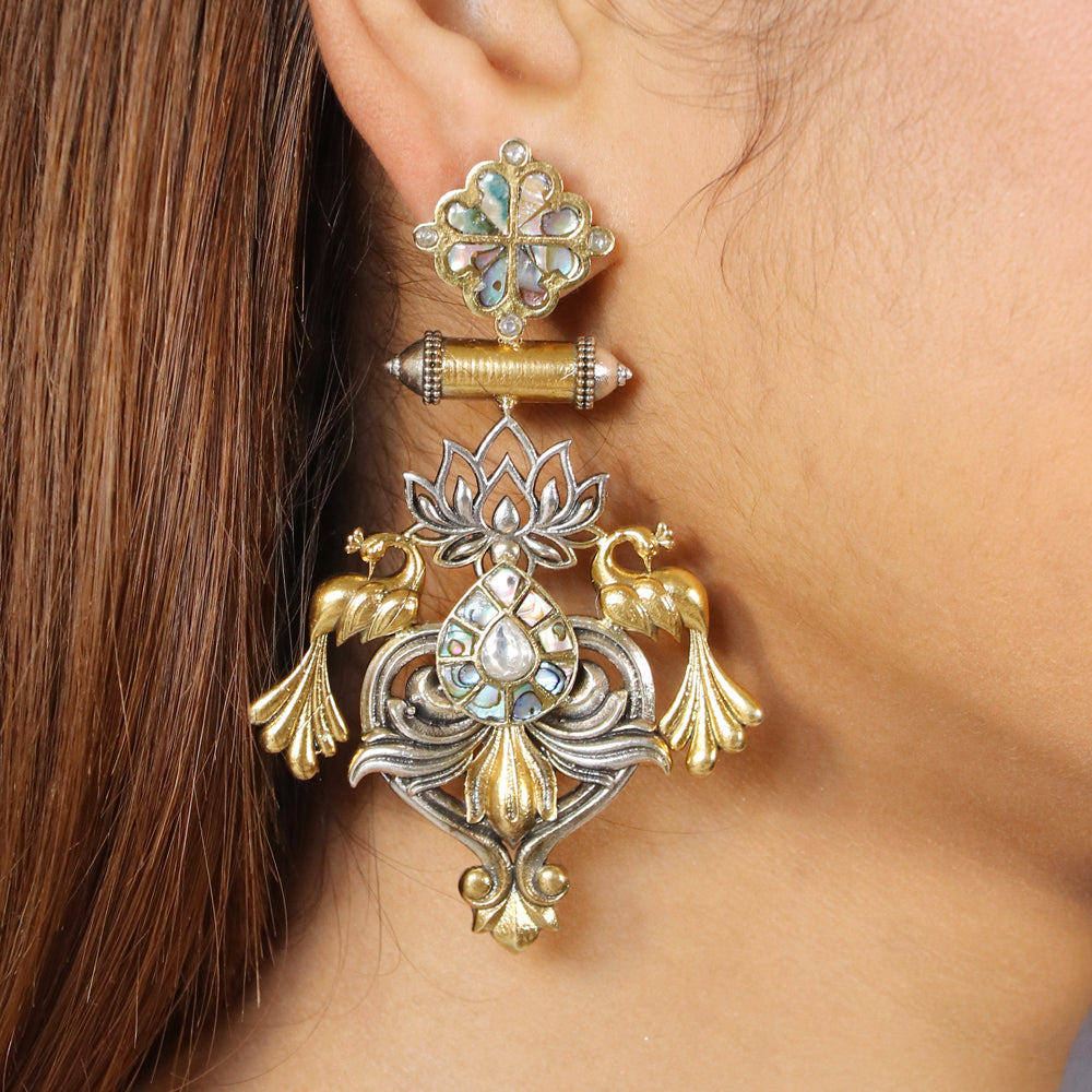 Mother of Pearl with Peacock Earring image 0