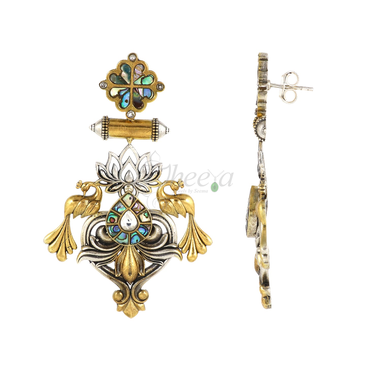 Mother of Pearl with Peacock Earring image 2