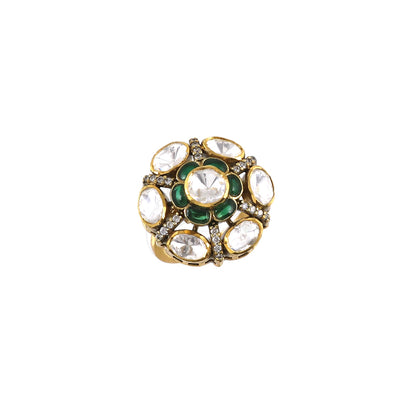 Green Kundan with Moissanite Ring image 3