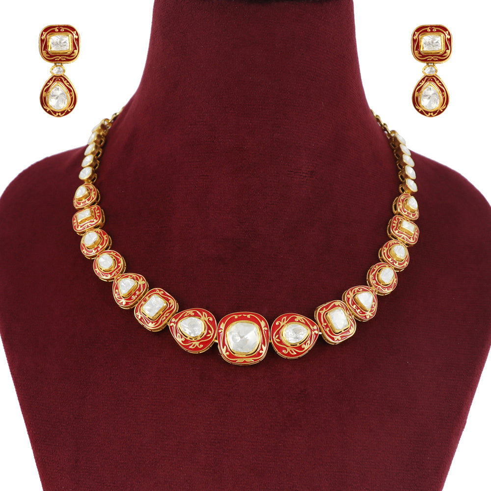 Ratnavalli Red Meenakari Necklace Set image 3