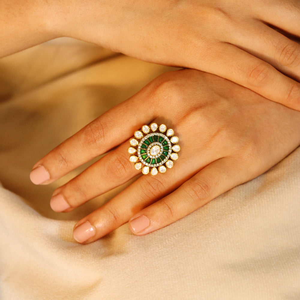 Moissanite with Green Kundan Ring image 1